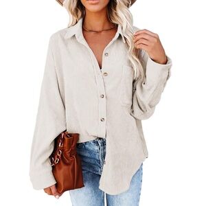 Casual Long Sleeve Button Down Corduroy Top